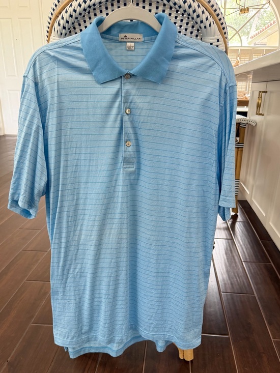 Peter Millar Other - Peter Millar Men's Size Large Light Blue Striped Golf Polo Shirt Short Sleeve